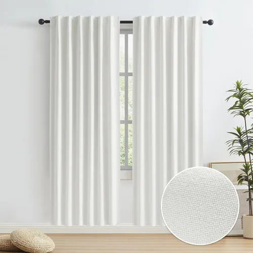 Vista 54 de KEQIAOSUOCAI - Cortinas opacas naturales de 108 pulgadas de largo, cortinas modernas con pestaña trasera, paneles plisados para sistema de cortina