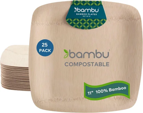 Vista 13 de Bambu Platos cuadrados de bambú de 9 pulgadas, paquete de 25