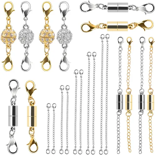 Vista 8 de 16 cierres magnéticos de joyería y collar con cierre de capas, extensores de collar de oro y plata, múltiples tamaños y estilos, extensores