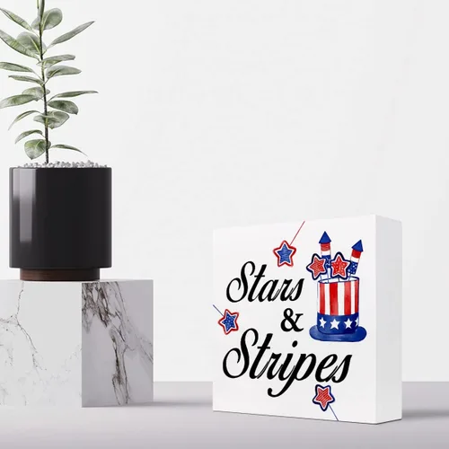 Vista 4 de z-crange Letrero patriótico de madera con diseño de estrellas y rayas para el Día de la Independencia, divertido cartel de madera del 4 de julio