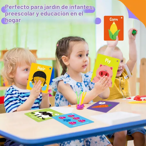 Vista 6 de 110 PCS Tarjetas de Aprendizaje Temprano, Tarjetas de Doble Cara - Alfabeto, Números, Alimentos, Animales, Formas, Colores, Objetos del Hogar con 4