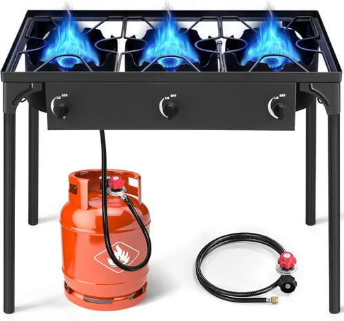 Vista 9 de Karl home Estufa de gas propano de 1 quemador para cocinar al aire libre, cocina de campamento de 75,000 BTU con patas extraíbles y regulador PSI