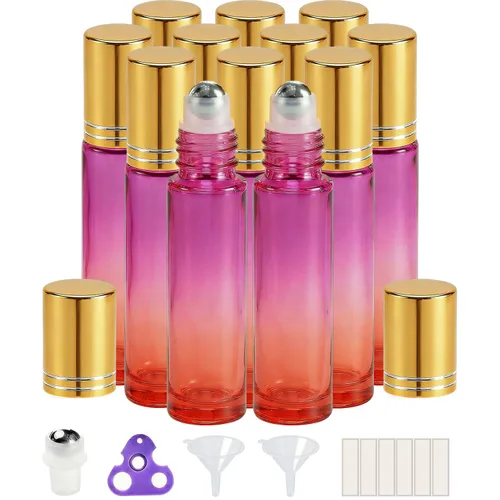 Vista 39 de PrettyCare 6 piezas, botellas roll-on de 10 ml para aceites esenciales con bola de rodillo de acero inoxidable - Botellas rellenables a prueba