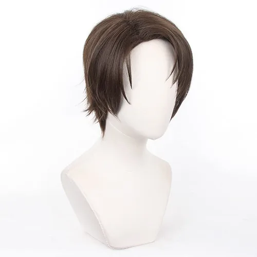 Vista 3 de XiongXiongLe Peluca corta de Yukimya Kenyu para cosplay, peluca corta marrón con bloqueo azul anime, peluca de repuesto para hombre, peluca + gorra