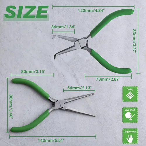 Vista 4 de SPEEDWOX 2PCS Alicates Mini de Punta de Aguja Curvados con Dientes y Alicates de Punta de Aguja para Fabricación de Joyas, Alicates de Punta Larga