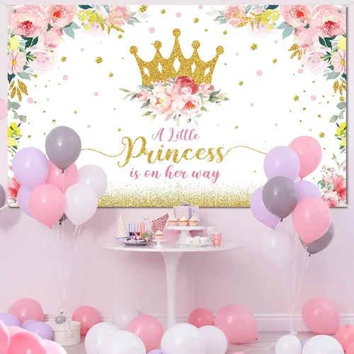 Vista 4 de Tatuo Telón de fondo de baby shower de 6 x 3.6 pies, decoración de fiesta de baby shower de princesa para niñas, pancarta de fiesta de flores rosas