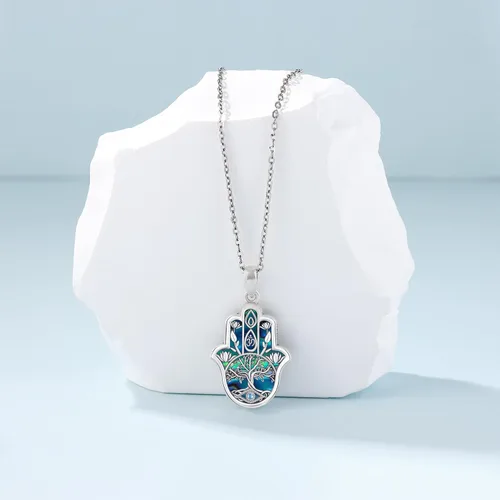 Vista 34 de Aniu Joyería de plata de ley 925 Hamsa de Fátima para mujer con circonita cúbica, viene con caja de regalo negra