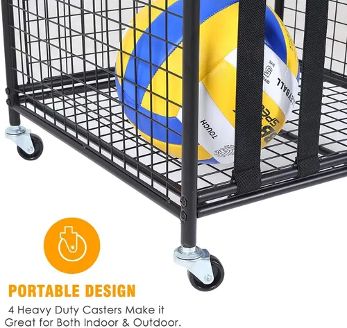 Vista 6 de Snail Organizador de almacenamiento de equipo deportivo para garaje, carro rodante con canasta y ganchos para pelotas deportivas, jaula