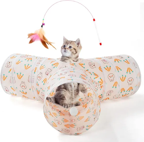 Vista 31 de Tempcore Túnel para gatos con tubo de juguete, túneles plegables de 3 vías para gatos, túneles para mascotas aburridas con agujero y pelota, juguete