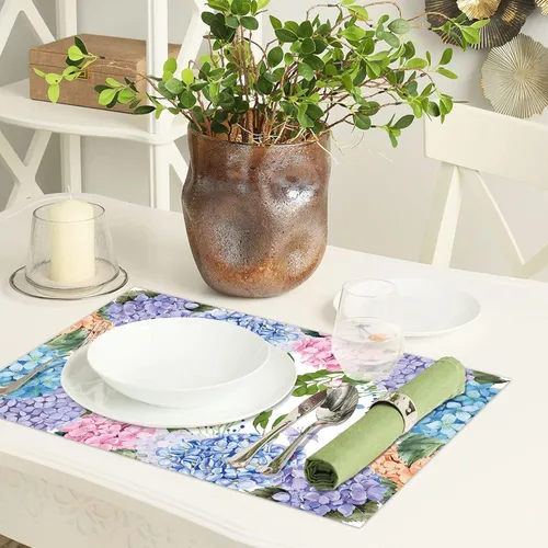 Vista 4 de Manteles individuales desechables de papel, paquete de 50 manteles individuales de hortensias de 16 x 11 pulgadas, manteles individuales florales
