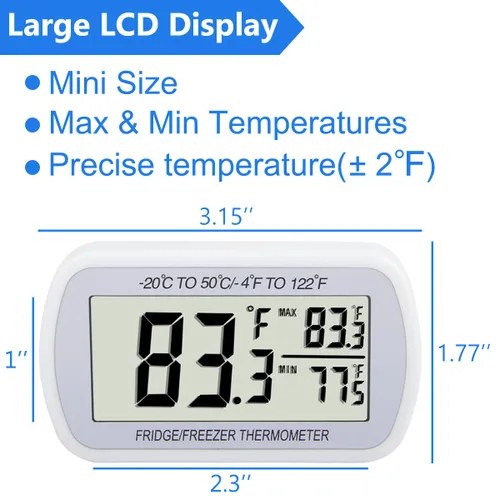 Vista 4 de Termómetro de refrigerador digital, termómetro para frigorífico y congelador, termómetro para habitación, resistente al agua, pantalla LCD grande