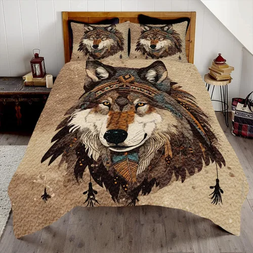Vista 8 de Edredón de lobo personalizado, diseño nativo de ojos azules, tamaño matrimonial, juego de edredón de tamaño King, decoración para habitación