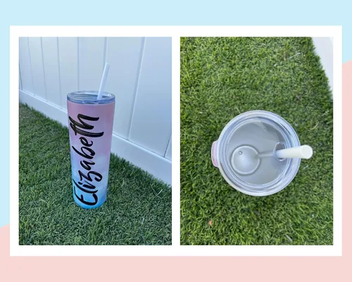 Vista 8 de Vaso delgado personalizado con tapa a prueba de fugas, 20 onzas, diferentes opciones de fondo y fuente, vaso personalizado con nombre, regalos