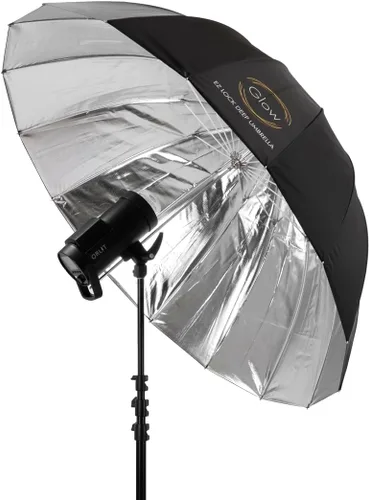 Vista 4 de Glow Easy Lock - Paraguas grande de fibra de vidrio de color plateado profundo (51 pulgadas)