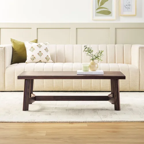 Vista 7 de Walker Edison Colt - Mesa auxiliar rectangular moderna de estilo casa de campo de madera maciza, 48 pulgadas, café