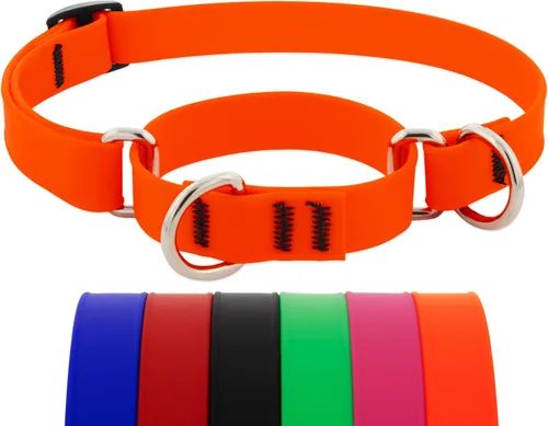 Vista 7 de LupinePet Collar de perro impermeable Splash Martingale, rosa neón, 3/4 pulgadas de ancho, se ajusta de 14 a 20 pulgadas, fabricado con BioThane