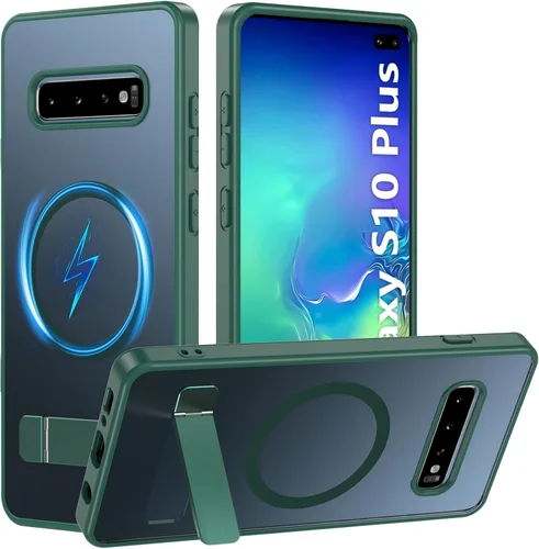 Vista 13 de BESINPO Funda magnética para Samsung Galaxy S10 Plus, [con patada invisible incorporada][grado militar a prueba de golpes] Funda delgada translúcida