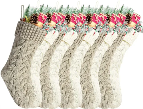 Vista 34 de Medias de Navidad, 18 pulgadas, calcetines de punto trenzado azul para decoración de Navidad, paquete de 4