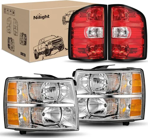 Vista 13 de Nilight Conjunto de faros para 2007 2008 2009 2010 2011 2012 2013 Silverado 1500 2007-2014 Silverado 2500HD 3500HD Faros de repuesto Carcasa negra