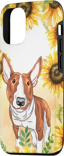 Vista 2 de iPhone 15 Lindo perro de acuarela Bull Terrier - Estuche de flores florales de girasol