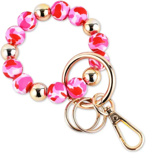 Vista 27 de Junyuerly Pulsera Llavero de Silicona con Cuentas para Mujeres, Brazalete Elástico con Anillo de Llaves Cuenta azul