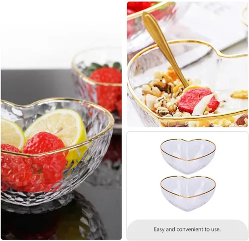 Vista 7 de 2 cuencos de vidrio para servir pequeños en forma de corazón, cuenco de postre para aperitivos, cuenco de vidrio decorativo para preparación
