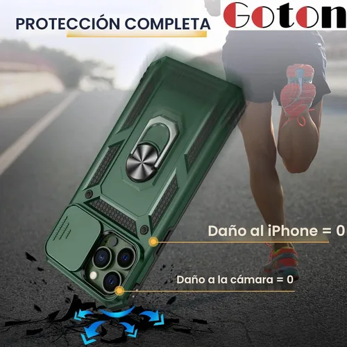 Vista 4 de Goton Armor - Funda para iPhone 13 Pro Max con soporte para cámara deslizante y soporte de grado militar resistente con soporte magnético para Verde