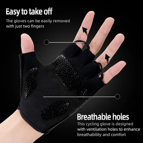 Vista 4 de Guantes de ciclismo para hombres y mujeres, guantes de bicicleta de medio dedo, para ciclismo, gimnasio, levantamiento de pesas, remo, motocicleta