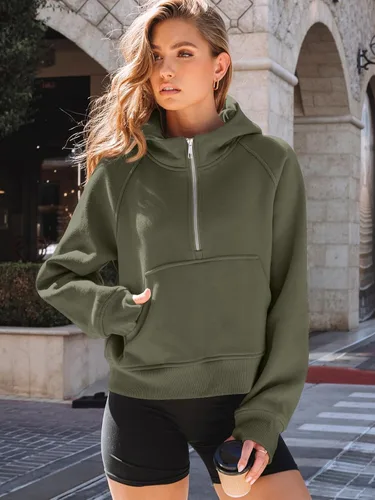 Vista 5 de AUTOMET Sudaderas con capucha de mujer, sudaderas de forro polar para otoño, conjuntos de moda, sudaderas para hacer ejercicio, chaquetas con Verde