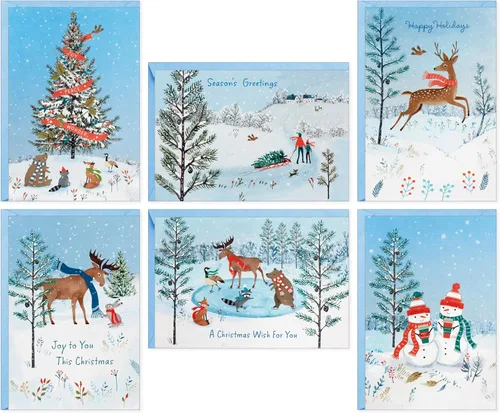 Vista 10 de Hallmark - Surtido de tarjeteros para tarjetas de regalo de Navidad o portamonedas, rústico (36 tarjetas con sobres)
