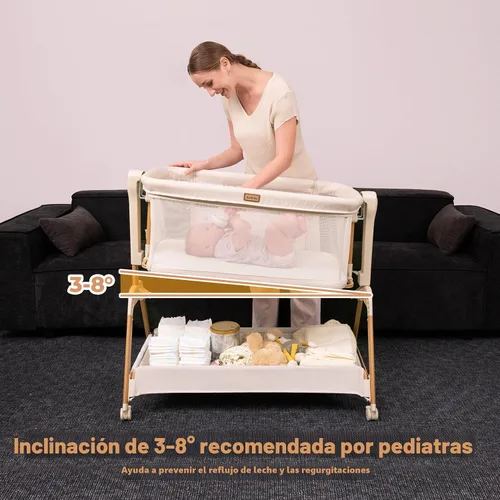 Vista 3 de Ezebaby Cuna para Bebé al Lado de la Cama: Cuna con Balancín 3 en 1 para Bebé - Cuna de Malla Completa Transpirable con Colchón 6 Ajustes