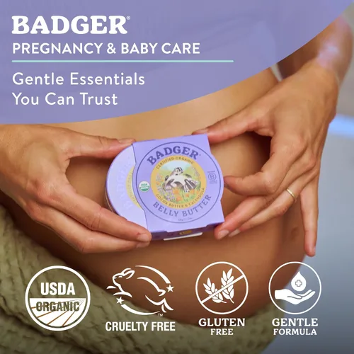 Vista 4 de Badger Mantequilla para el vientre, crema orgánica para estrías para el vientre embarazado, rica e hipoalergénica, hidratante, manteca de cacao