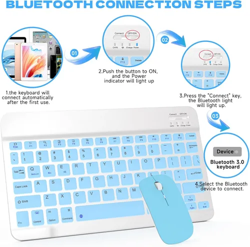 Vista 3 de QWERTY - Teclado Bluetooth de 10 pulgadas, teclado inalámbrico ultra delgado, sin retrasos, silencioso, compatible con iPhone, iPad, computadora