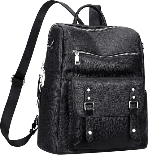 Vista 2 de Over Earth Mochila de cuero para mujer, bolso bandolera de moda para mujer, Negro