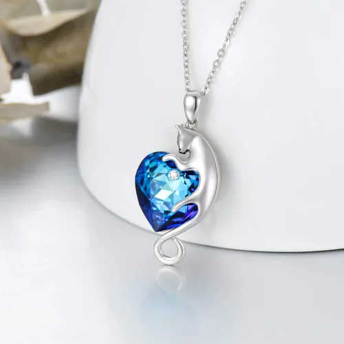 Vista 3 de AOBOCO Cat Necklace for Women 925 Sterling Silver Cat Pendant Necklace Embellished with Crystals from Austria, Mother's Day Cat Jewelry Gifts for