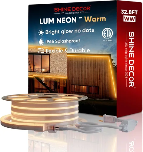 Vista 2 de Paquete de productos de cable de alimentación con kit de luces LED de neón cálidas de 2500K de 32.8 pies