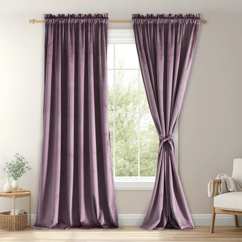 Vista 37 de JIUZHEN Cortinas de terciopelo beige de 63 pulgadas de ancho x 63 pulgadas de largo, cortinas de terciopelo retro suaves con bolsillo para barra
