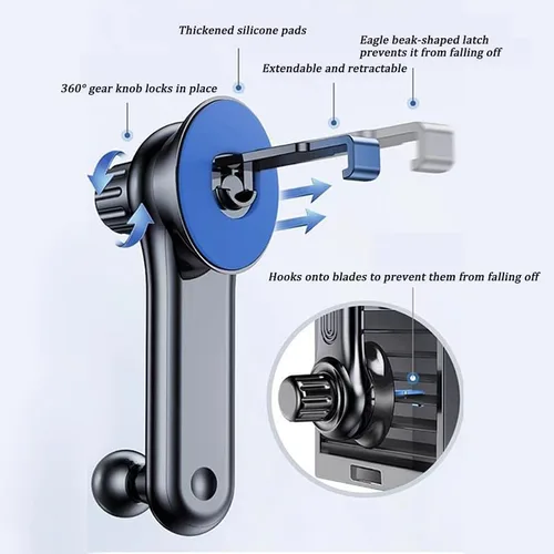 Vista 9 de Car Phone Holder Mount for Jaguar XEL/XFL/E-PACE/XE/XJ, Air Vent Cell Phone Car Mount, 360° Flexible Rotation Vent Clip, Adjustable Automobile