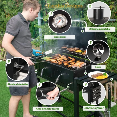 Vista 5 de Captiva Designs - Parrilla de carbón extra grande resistente