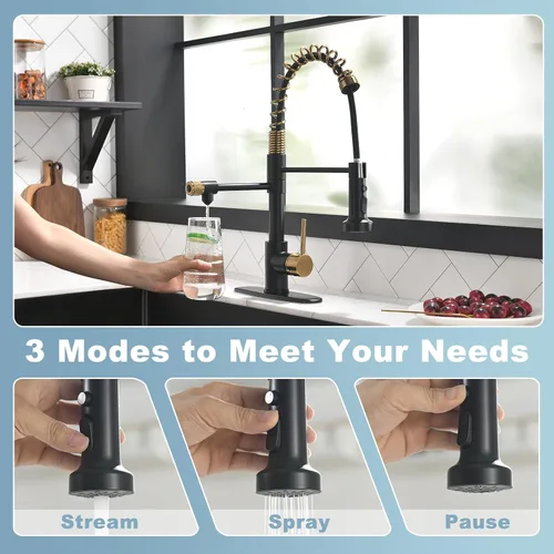 Vista 9 de GIMILI Grifo de agua potable negro y dorado 3 en 1 estilo comercial desplegable con filtro de una sola manija para sistema de filtración de agua