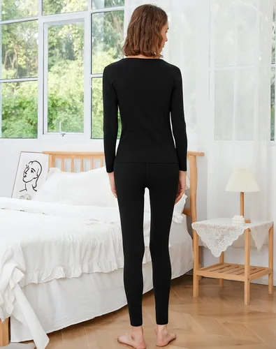Vista 3 de INNERSY Conjunto de ropa interior térmica para mujer capa base delgada y larga para clima frío