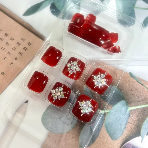 Vista 5 de Uñas cortas cuadradas a presión, puntas de uñas reutilizables de cobertura completa con pegamento, uñas adhesivas con diseños de diamantes