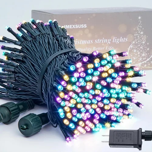 Vista 10 de JMEXSUSS Guirnalda de 250 luces LED que cambian de color, 11 modos, luces cálidas y multicolor para árbol de Navidad con luces de Navidad remotas al