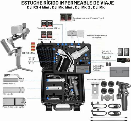 Vista 2 de Lekufee Estuche rígido impermeable de transporte para DJI RS 4 Mini, Combo, estabilizador de cardán, DJI Mic 3/2/Mic Mini y más accesorios