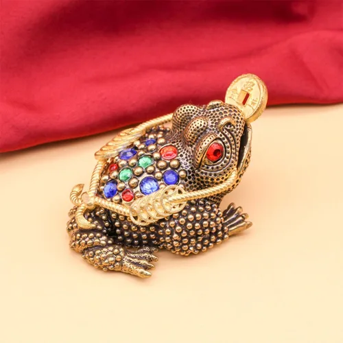 Vista 3 de Figura de sapo de latón, rana de tres patas, Feng Shui, rana de dinero, figura china de buena suerte, figuras decorativas para mesas, estantes