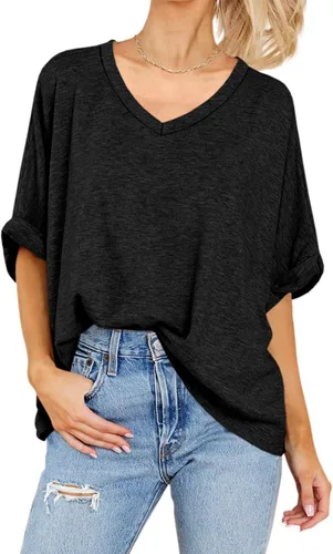 Vista 3 de Womens Oversized Short Sleeve Top V Neck Summer Casual T-Shirt Basic Tee Tops