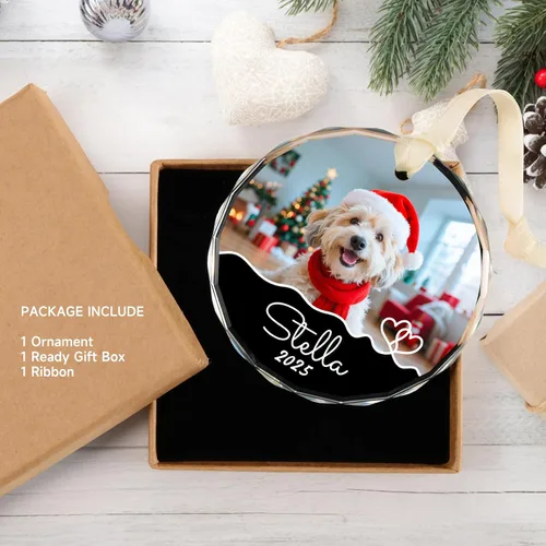 Vista 7 de Adornos de foto de perro personalizados, adornos personalizados con nombre y foto de cachorro de mascota para el árbol de Navidad, regalos