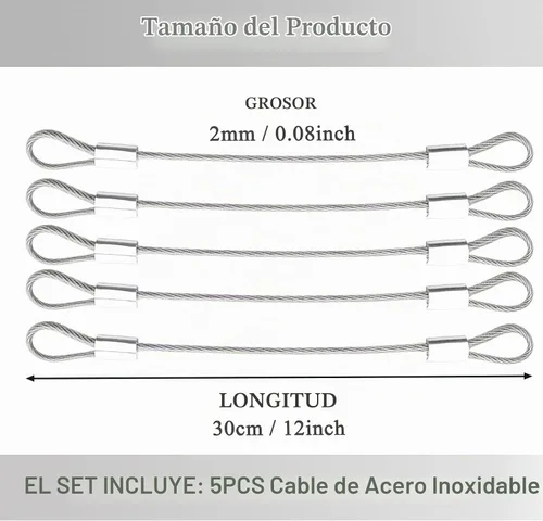 Vista 2 de Cable de acero inoxidable con bucles, cuerda de alambre recubierta de vinilo para cadenas de seguridad para puertas al aire libre, iluminación