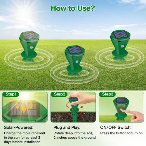 Vista 5 de Repelente de topos alimentado por energía solar, paquete de 2 repelente ultrasónico de gopher IP65 impermeable para césped, jardín, patio, repelente