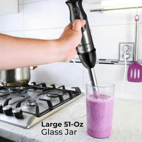 Vista 5 de Koblenz BIKM-800 Una batidora de mano de inmersión 2 en 1 con motor de 800 vatios Stainless Steel, 2 Speeds with Variable Control, Includes 20-oz